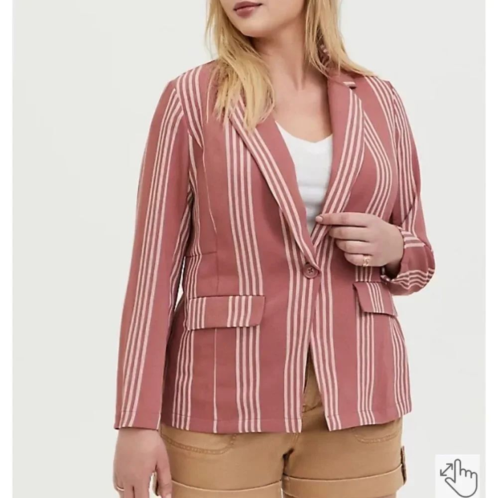 NWT Torrid Lightweight Boyfriend Blazer Pink/ White/ Stripe Size 2X